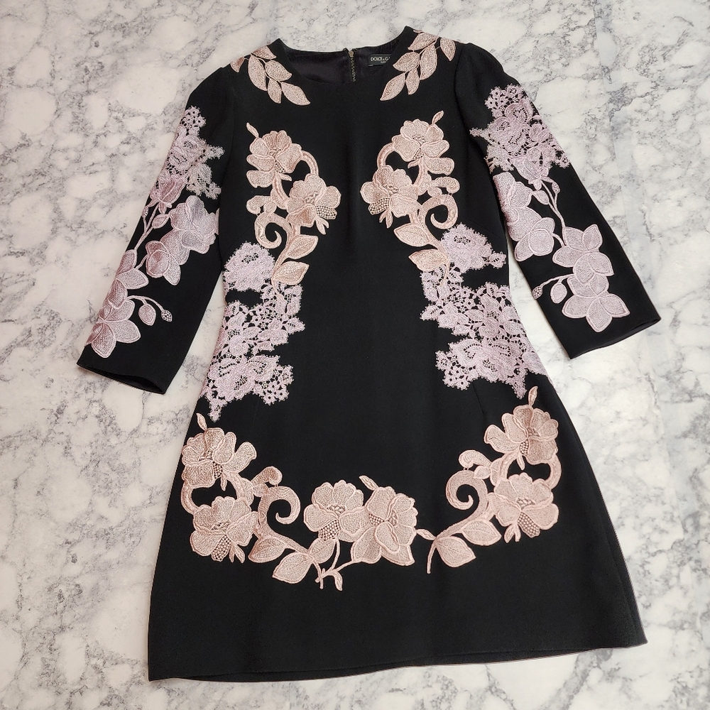 Dolce & Gabbana Floral Embroidered Crepe Mini Dress